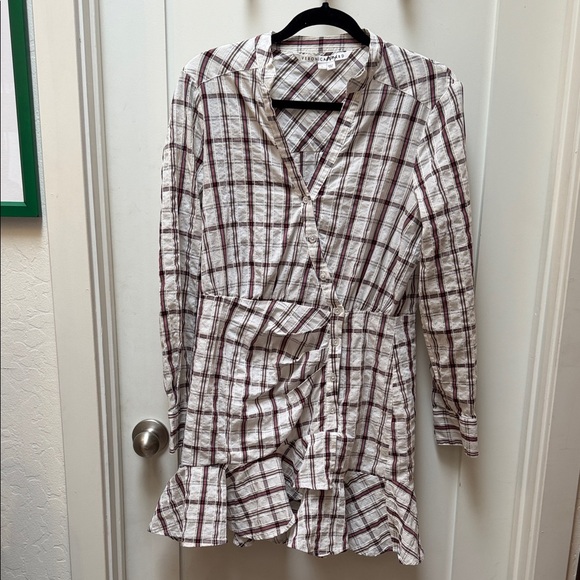 Veronica Beard Plaid Long Sleeve Dress - White, Red, Blue and Brown—Size L - Picture 3 of 9